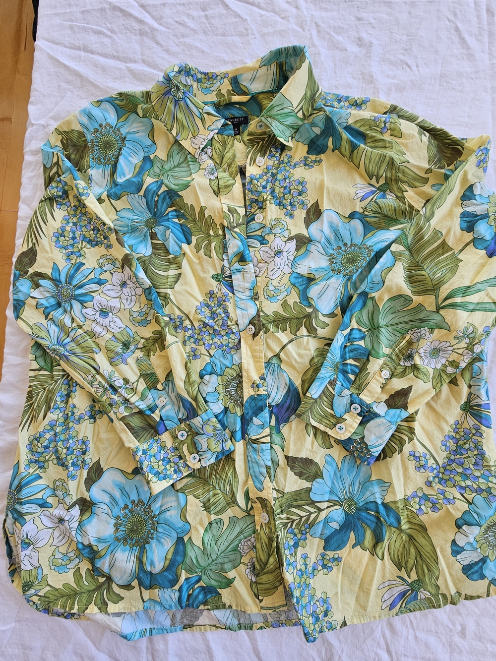 Talbots Floral Button-Up Shirt - Yellow & Blue Size 2X